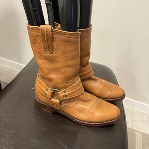 Frye Maxine Trapunto Harness Boots Womens Size 7.5 B Brown Leather Western